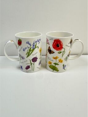 Pair Of Mugs Wayside Jane Fern Dunoon England Butterflies Bees Flowers